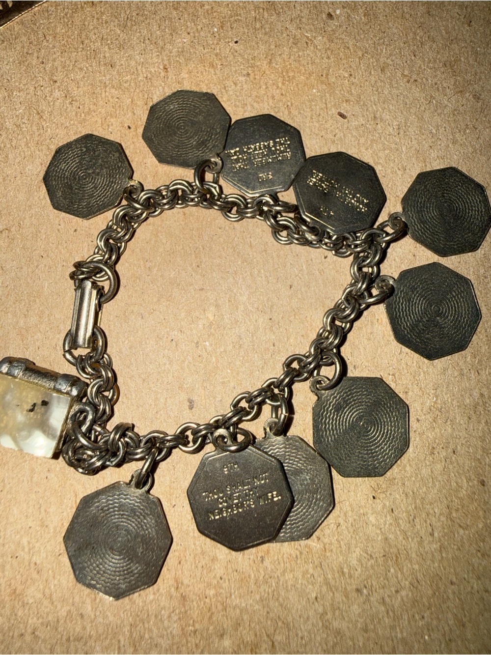 Vintage 10 Commandments  Bracelet in Aged Silver